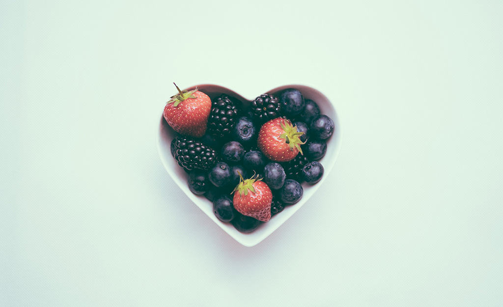 Fruit in a heart shaped bowl